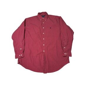 Ralph Lauren Yarmouth Men's Red Gingham Button Down Shirt Size 16.5 34/35